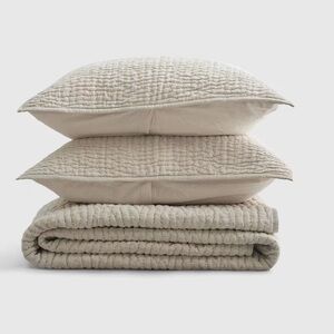 QUINCE European Linen Cotton Stitch Quilt Set Full/Queen Natural 5213